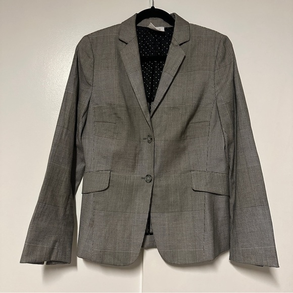 Akris Punto Wool Mix Pattern Check Gray Office Wear Button Front Blazer Size 10 - Picture 1 of 8